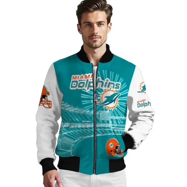 customized miami dolphins ferris arena aqua white bomber jacket high quality