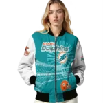 customized miami dolphins ferris arena aqua white bomber jacket best selling