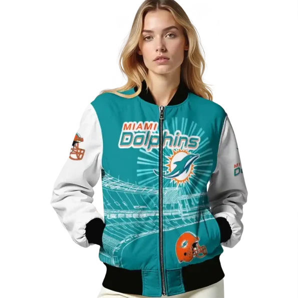 customized miami dolphins ferris arena aqua white bomber jacket latest model