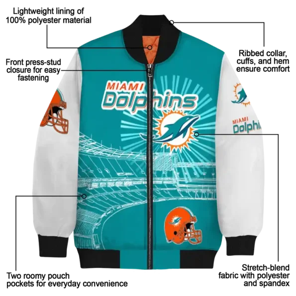 customized miami dolphins ferris arena aqua white bomber jacket new arrival