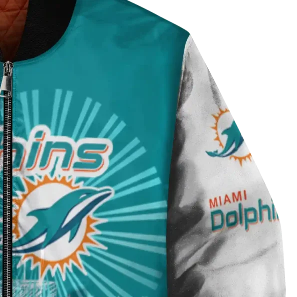 customized miami dolphins ferris arena aqua white bomber jacket premium grade