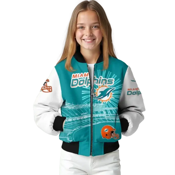 customized miami dolphins ferris arena aqua white bomber jacket top rated