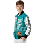 customized miami dolphins ferris arena aqua white bomber jacket best selling