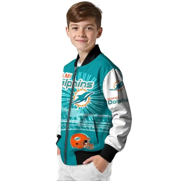 customized miami dolphins ferris arena aqua white bomber jacket trendy