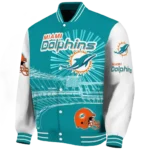 customized miami dolphins ferris arena aqua white varsity jacket best selling