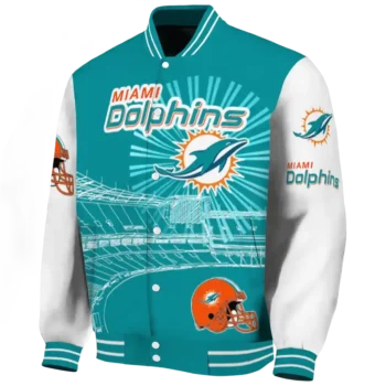 customized miami dolphins ferris arena aqua white varsity jacket best selling