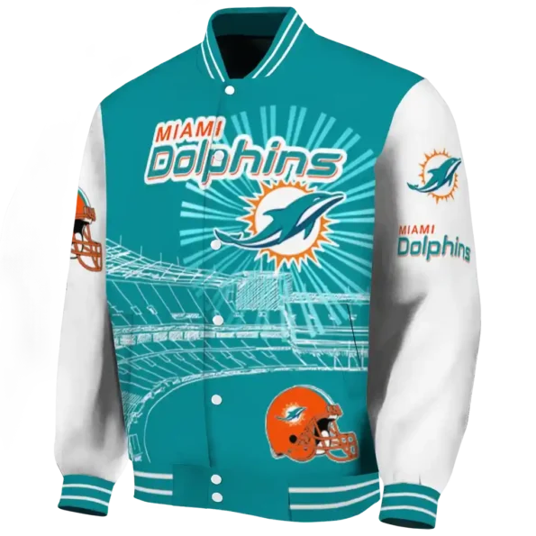 customized miami dolphins ferris arena aqua white varsity jacket best selling