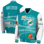 customized miami dolphins ferris arena aqua white varsity jacket best selling