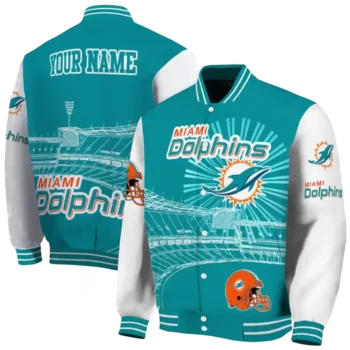 customized miami dolphins ferris arena aqua white varsity jacket fashion forward