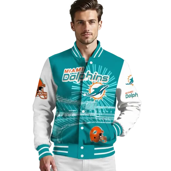 customized miami dolphins ferris arena aqua white varsity jacket high quality