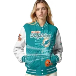 customized miami dolphins ferris arena aqua white varsity jacket best selling