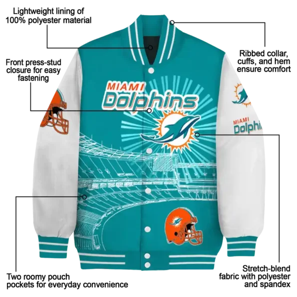 customized miami dolphins ferris arena aqua white varsity jacket new arrival