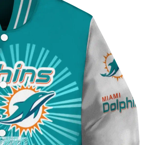 customized miami dolphins ferris arena aqua white varsity jacket premium grade