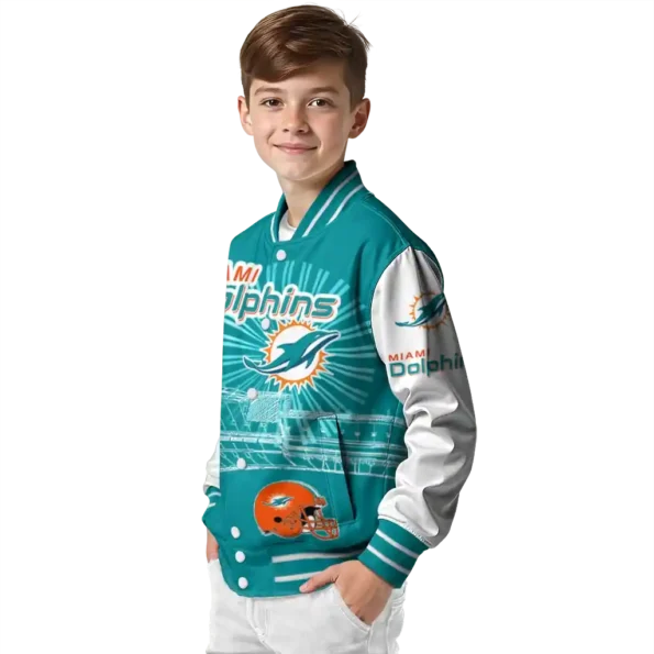 customized miami dolphins ferris arena aqua white varsity jacket trendy