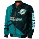 customized miami dolphins hexagon mesh aqua black bomber jacket best selling