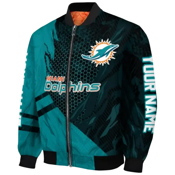 customized miami dolphins hexagon mesh aqua black bomber jacket best selling