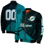 customized miami dolphins hexagon mesh aqua black bomber jacket best selling