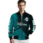 customized miami dolphins hexagon mesh aqua black bomber jacket best selling