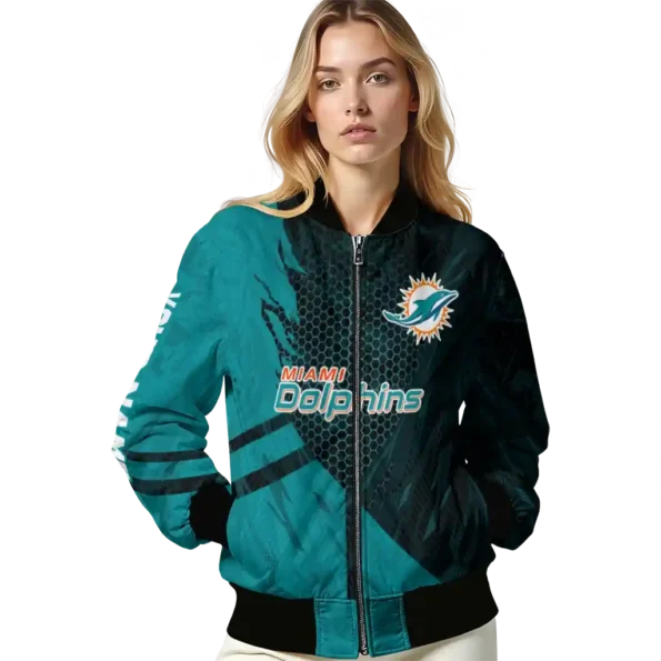 customized miami dolphins hexagon mesh aqua black bomber jacket latest model
