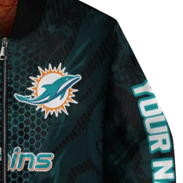 customized miami dolphins hexagon mesh aqua black bomber jacket premium grade