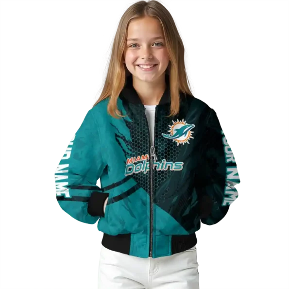 customized miami dolphins hexagon mesh aqua black bomber jacket top rated