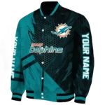 customized miami dolphins hexagon mesh aqua black varsity jacket best selling