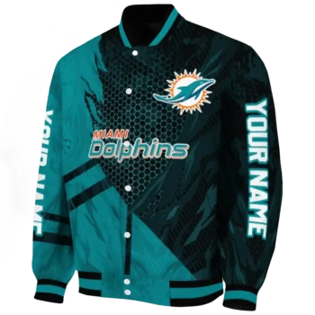 customized miami dolphins hexagon mesh aqua black varsity jacket best selling