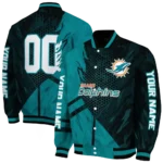 customized miami dolphins hexagon mesh aqua black varsity jacket best selling