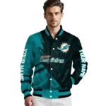 customized miami dolphins hexagon mesh aqua black varsity jacket best selling