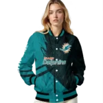 customized miami dolphins hexagon mesh aqua black varsity jacket best selling