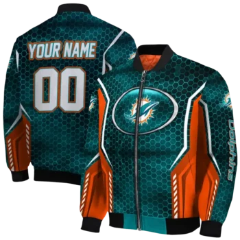customized miami dolphins power plate aqua bomber jacket fashion forward