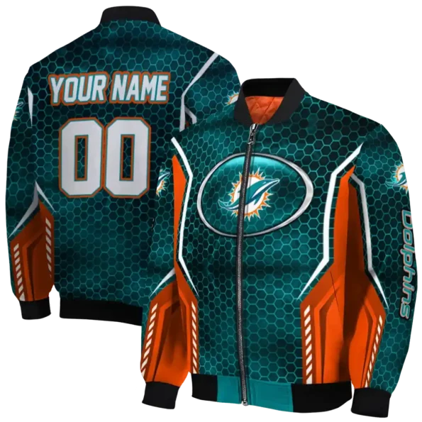 customized miami dolphins power plate aqua bomber jacket fashion forward