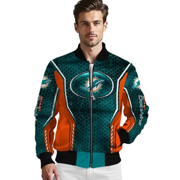 customized miami dolphins power plate aqua bomber jacket high quality