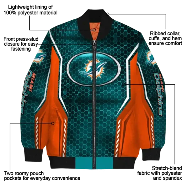 customized miami dolphins power plate aqua bomber jacket new arrival