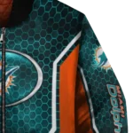 customized miami dolphins power plate aqua bomber jacket best selling