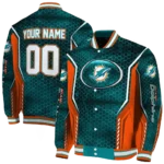 customized miami dolphins power plate aqua varsity jacket best selling