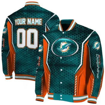 customized miami dolphins power plate aqua varsity jacket fashion forward