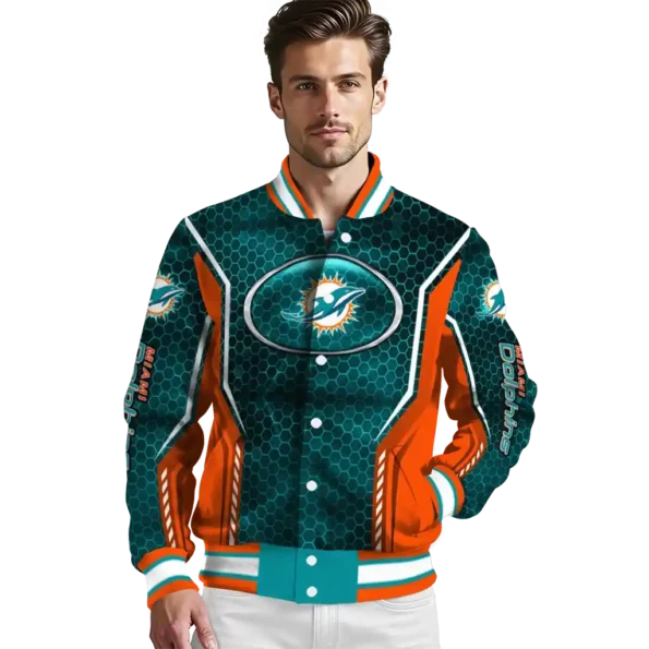 customized miami dolphins power plate aqua varsity jacket high quality