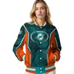 customized miami dolphins power plate aqua varsity jacket best selling