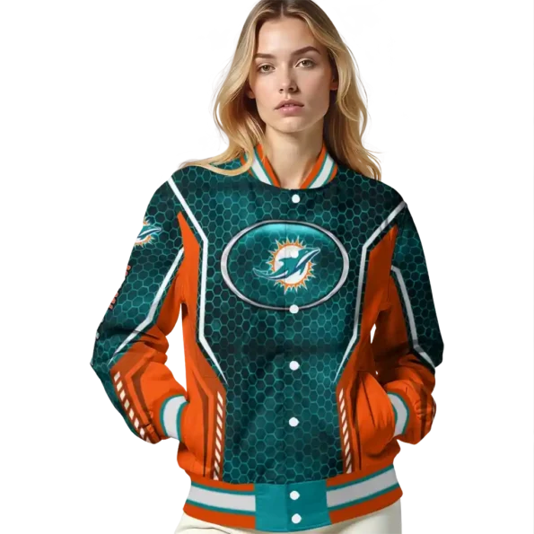 customized miami dolphins power plate aqua varsity jacket latest model