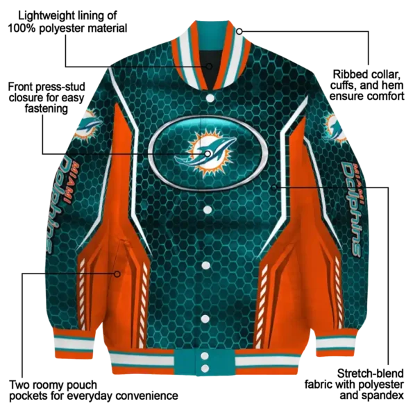 customized miami dolphins power plate aqua varsity jacket new arrival