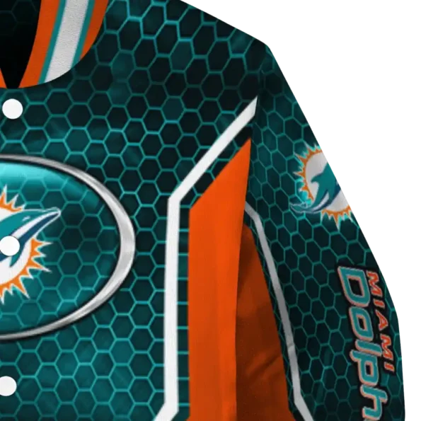 customized miami dolphins power plate aqua varsity jacket premium grade