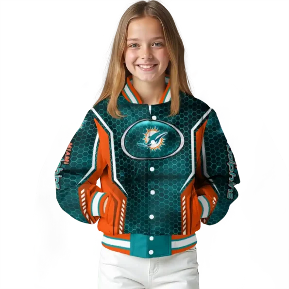 customized miami dolphins power plate aqua varsity jacket top rated
