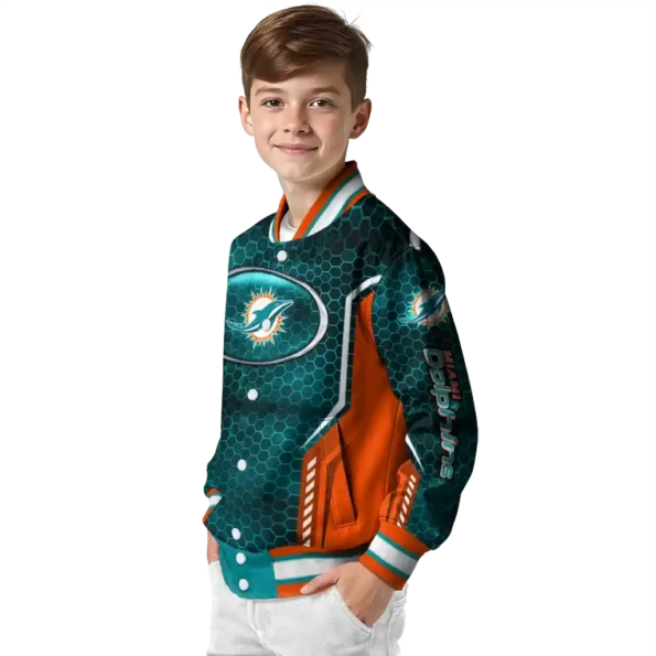 customized miami dolphins power plate aqua varsity jacket trendy