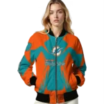 customized miami dolphins spider mark aqua red crocs bomber jacket best selling
