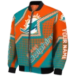 customized miami dolphins star burst aqua bomber jacket best selling