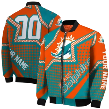 customized miami dolphins star burst aqua bomber jacket fashion forward