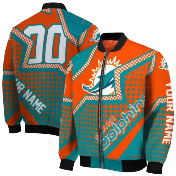 customized miami dolphins star burst aqua bomber jacket fashion forward
