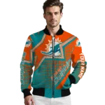 customized miami dolphins star burst aqua bomber jacket best selling