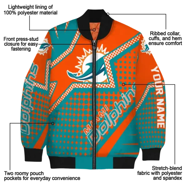 customized miami dolphins star burst aqua bomber jacket new arrival